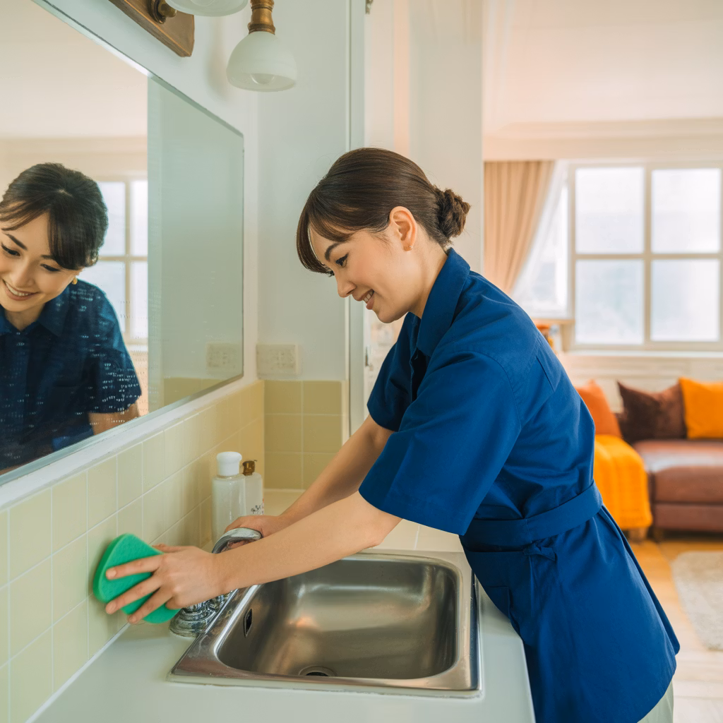 Cleaning a kitchen sink — service illustration